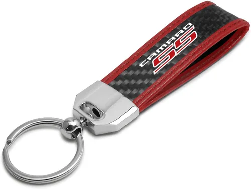 iPick Image Correa de fibra de carbono real para Chevrolet Camaro SS con borde de costura de cuero rojo, con licencia oficial