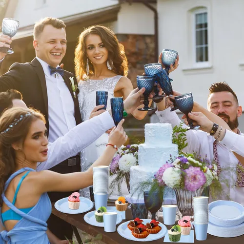 Miniatura 6 de Tioncy 200 platos de papel desechables azules y servilletas, suministros para fiesta de graduación para 50 invitados, juego de vajilla de papel