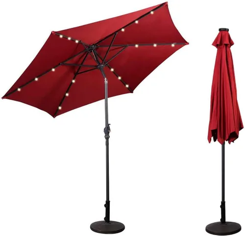 Miniatura 7 de HAPPYGRILL Paraguas de patio con luces solares, sombrilla de mesa al aire libre con manivela inclinable para mercado, jardín, patio, piscina Beige