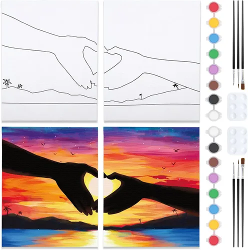 Miniatura 11 de Nuberlic Paquete de 2 Lienzos Predibujados de 8x10 pulgadas para Pintar para Adultos Kit de Pintar y Beber para Noche de Cita de Parejas Adultas