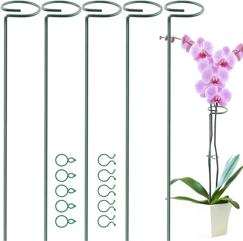 Miniatura 9 de HiGift Paquete de 5 estacas de soporte para plantas, soporte de flores de un solo tallo para jardín, anillos de soporte de jaula de plantas