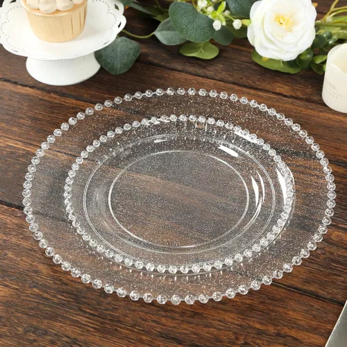 Miniatura 25 de Efavormart - Paquete de 10 platos de postre de plástico transparente rubor con borde de cuentas, platos redondos desechables para ensalada, 8