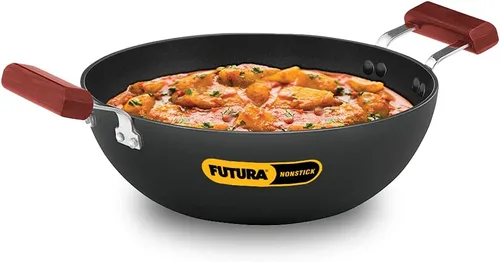 Miniatura 11 de Hawkins Futura Kadhai de 5 litros de profundidad, Kadai antiadherente con tapa de cristal, fondo plano de inducción, Kadhai, color negro (INK50G)