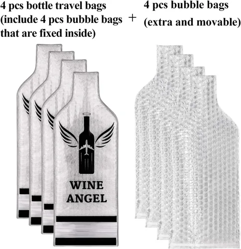 Miniatura 3 de [PROTECCIÓN MEJORADA] Juego de 4 (8 piezas) Bolsas de Vino Reutilizables para Viajes, Protector de Viaje de Vino, Funda de Viaje para Botella