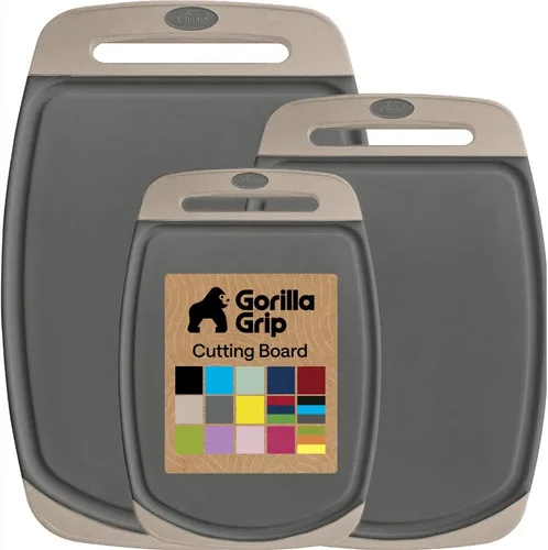 Miniatura 10 de GORILLA GRIP Juego de 3 tablas de cortar de cocina reversibles sin BPA, diseñadas en Estados Unidos, no porosas, ranuras para jugos, borde