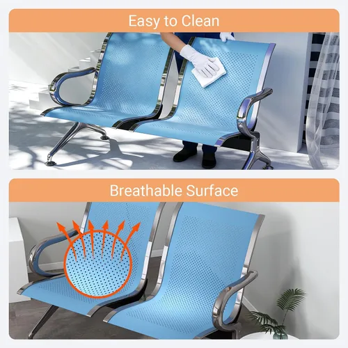 Miniatura 5 de Kinfant Silla de sala de espera de 2 asientos, sillas de recepción de invitados de oficina con respaldo ergonómico, banco de espera de aeropuerto