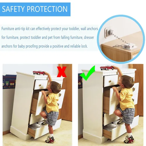 Miniatura 3 de YEYA Anclaje de pared para muebles antipunta, sin taladro, con fuerte respaldo adhesivo 3M, correas de cable de acero ajustables de 10 pulgadas