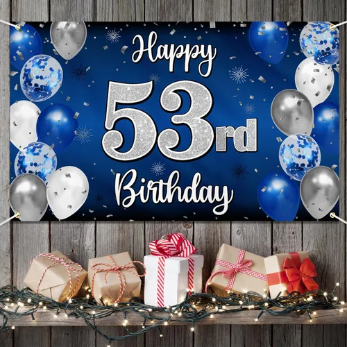 Miniatura 212 de Decoración de feliz cumpleaños 35, globo azul y plateado de 35 años, cartel grande de telón de fondo de cumpleaños, suministros para fiesta de 35th