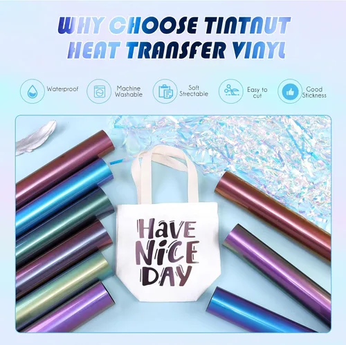Miniatura 2 de Tintnut HTV Chameleon - Paquete de 9 unidades de vinilo termotransferible de 12 x 10 pulgadas para camisetas, 9 hojas de transferencia térmica