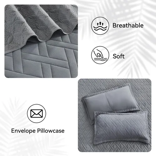 Miniatura 4 de Qucover Colcha tamaño King extragrande de 3 piezas de microfibra suave y ligera, con patrón de diamante, tamaño King ultrasónico con 2 fundas