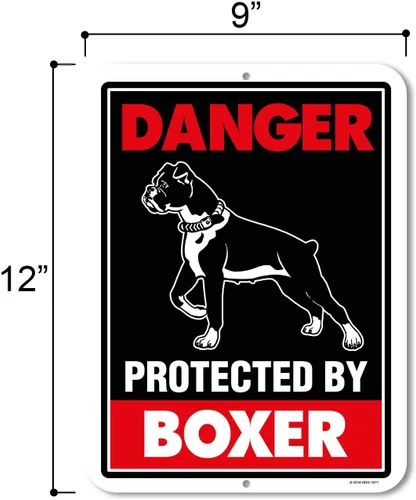 Miniatura 2 de Honey Dew Gifts, Cartel de metal con texto en inglés «Beware of Dog» («Beware of Dog») de «Danger Protected Boxer» («Beware of Dog») de 9 x 12