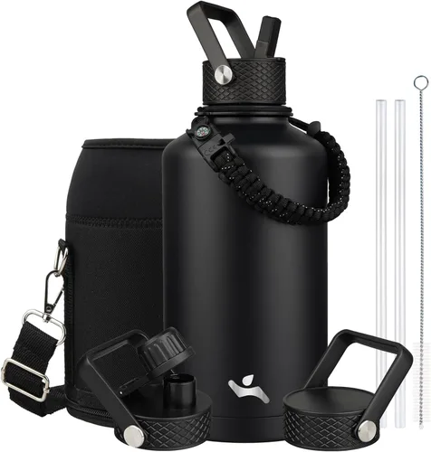 Miniatura 58 de Konokyo - Botella de agua aislada de 18 onzas, botellas deportivas de acero inoxidable con 3 tapas, verde militar
