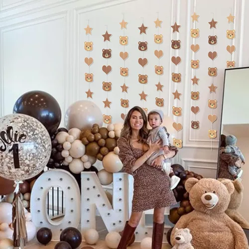 Miniatura 5 de Decoraciones de fiesta de cumpleaños de oso, pancarta de animales para revelación de género, cumpleaños, boda, baby shower, temática de osos