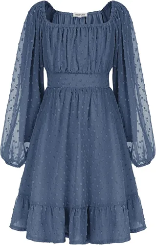 GRACE KARIN Vestido escalonado con volantes para niñas, vestido acampanado de manga larga con lunares suizos, 6-14 años