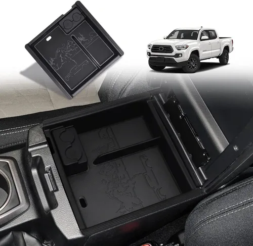 TripleAliners Organizador de consola central Tacoma para 2023 con insertos de cuero compatible con Toyota Tacoma 2016 2017 2018 2019 2020 2021 2022