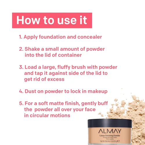 Miniatura 4 de Almay Polvo Fijador, Maquillaje Facial, Polvo Suelto Mate, Hipoalergénico, Libre de Crueldad, 200 Light Medium, 1 Oz