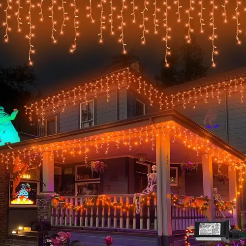Miniatura 12 de QITONG - Tira de luces de carámbanos rojas y blancas para exteriores, 33 pies con 400 LED, 8 modos, alambre transparente, luces de Navidad
