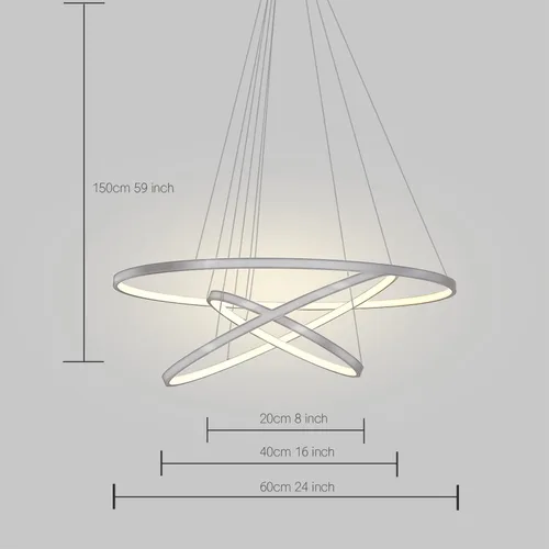 Miniatura 3 de LightInTheBox Lámpara colgante de 3 anillos para sala de estar, comedor, luz de techo moderna, diseño de círculo, 20+40+23.6 in, color = negro