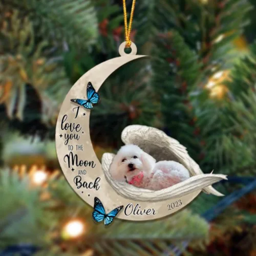 Miniatura 38 de Adorno colgante personalizado de ángel durmiendo en la luna, perro sabueso afgano, nombre personalizado, acrílico impreso en 2D plano – cumpleaños