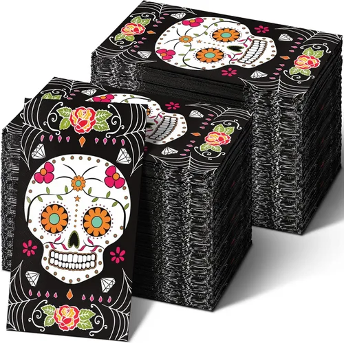 Karenhi 200 servilletas para invitados del Día de los Muertos, 2 capas, diseño de calavera de azúcar, desechables, toallas de mano para baño,