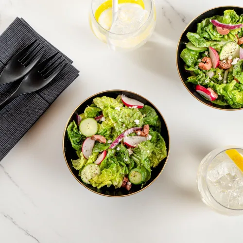 Miniatura 7 de Restaurantware -Moderna - Cuencos de plástico de 6 onzas, 20 cuencos de ensalada desechables duraderos - Con borde dorado, resistente, cuenco