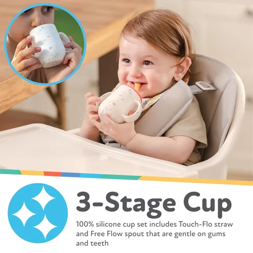 Miniatura 2 de Nuby Juego de vasos de entrenamiento de 3 etapas, vaso de silicona con boquilla y popote combinado, 4 onzas, más de 6 meses, niñas Azul