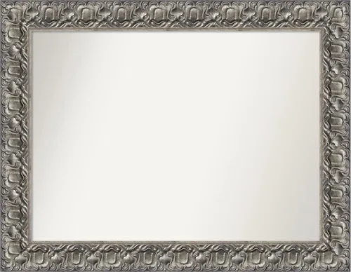 Miniatura 150 de Amanti Art Espejo de baño plateado para sobre fregadero, 26 x 26 pulgadas, espejo cuadrado de níquel pulido, marco de madera tradicional mediano, se