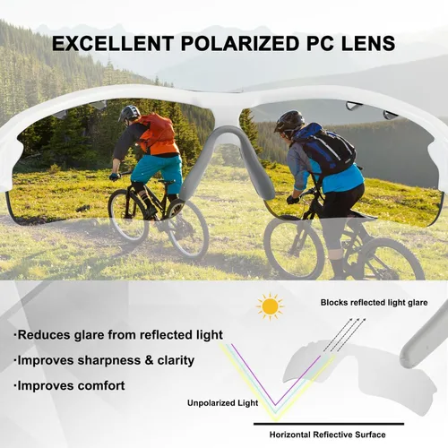 Miniatura 5 de BangLong Polarized Sports Sunglasses Cycling Sun Glasses for Men Women with 5 Interchangeable Lenes for Running Driving Blanco y rojo