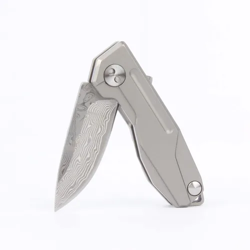 Miniatura 5 de Samior HY002 - Cuchillo plegable ultra pequeño de bolsillo, hoja de damasco VG10 de 1.3 pulgadas, cerradura de marco de mango de titanio gris, mini