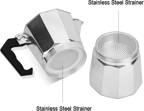 Miniatura 7 de Cafetera de café expreso para estufa, olla moka de 9 tazas Cafetera de aluminio con filtro de acero inoxidable Cafetera de espresso clásica