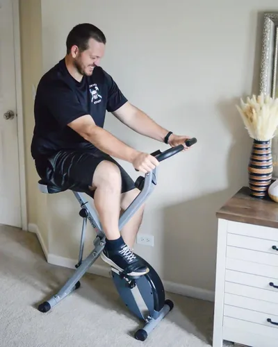 Miniatura 8 de ATIVAFIT Bicicleta de ejercicio plegable fitness para interiores, bicicleta de ciclismo magnética 3 en 1 vertical y reclinada con bandas de Gris