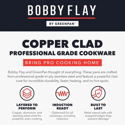 Miniatura 12 de GreenPan x Bobby Flay 8 piezas de ollas y sartenes recubiertas de cobre, juego de ollas de inducción, marcas de medición, base y interior de acero