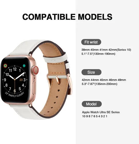 Miniatura 4 de correas compatibles con Apple Watch de 1.49, 1.57, 1.65 y 1.73 pulgadas; correa de repuesto de cuero auténtico compatible con Apple Watch Series 5