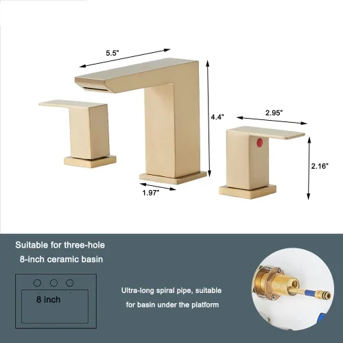 Miniatura 5 de Grifo de lavabo de baño de oro cepillado, grifo de baño de cascada de 3 agujeros, grifos de baño de tocador de 2 asas, grifo de baño moderno