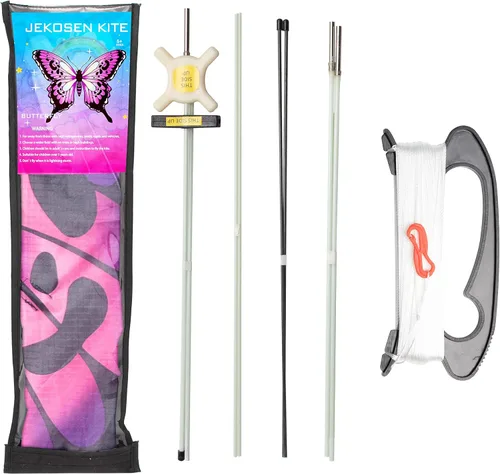 Miniatura 6 de Cometa grande de mariposa para niños y adultos, fácil de volar, para principiantes, cuerda de una sola línea con cola para viajes a la playa, Rosa