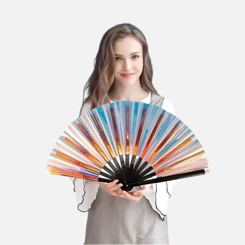 Miniatura 5 de Ventilador de mano plegable grande para hombres y mujeres, ventilador holográfico para mujeres, fiesta de baile, festivales, Halloween, EDM