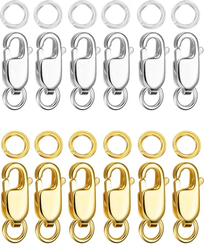 Miniatura 8 de kcctoo Cierre de pinza de langosta de plata con anillos de salto cerrados de oro de 14 quilates para la fabricación de joyas, fabricado en Italia