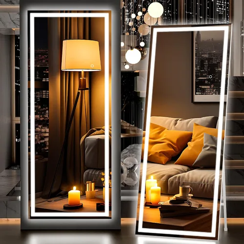 Miniatura 39 de Hasipu Espejo de longitud completa con luces, espejo de pie LED de 65 x 22 pulgadas, espejo de cuerpo completo para vestirse, espejo montado