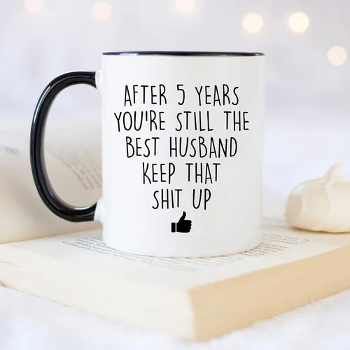 Miniatura 4 de YouNique Designs Taza de café de aniversario de 5 años para él, 11 onzas, taza de aniversario de boda para marido, taza de café de cinco años