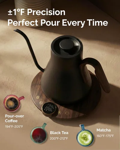 Miniatura 3 de INTASTING - Hervidor eléctrico de cuello de cisne, control de temperatura ±1℉, interior de acero inoxidable, calentamiento rápido, para café por