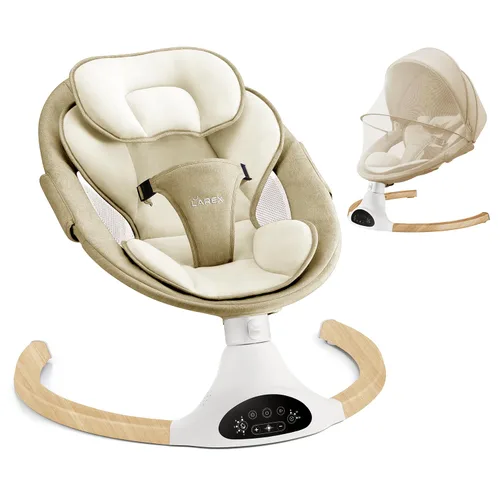 Miniatura 10 de LAREX Columpio para Bebé Columpio Infantil Mecedora Eléctrica para Niños Pequeños Portátil para Recién Nacidos Niño Niña, 5 Velocidades de Balanceo