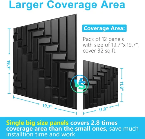 Miniatura 6 de STICKGOO Paneles de pared 3D negros para despegar y pegar, paneles de pared de PVC negro para decoración de paredes interiores, paneles de pared