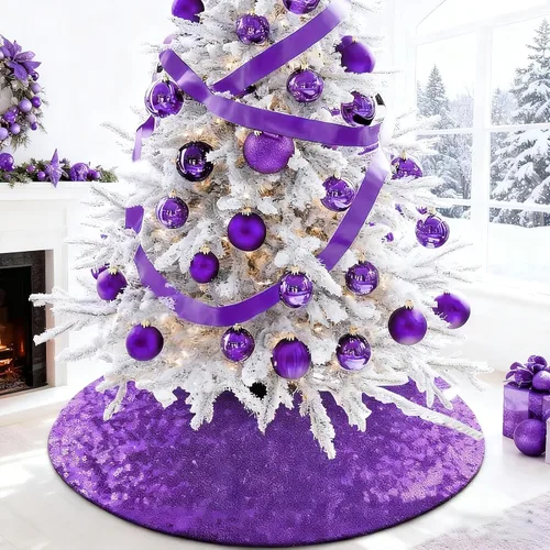 Miniatura 13 de yuboo Falda de árbol de Navidad de lentejuelas rosas de 48 pulgadas, falda de árbol de Navidad con purpurina rosa rubor para una amplia gama