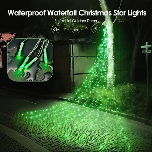 Miniatura 4 de WBao 344 luces LED de Navidad para decoración al aire libre con estrella de 12 pulgadas, luces de Navidad de cascada de 11.9 pies, control remoto, 8