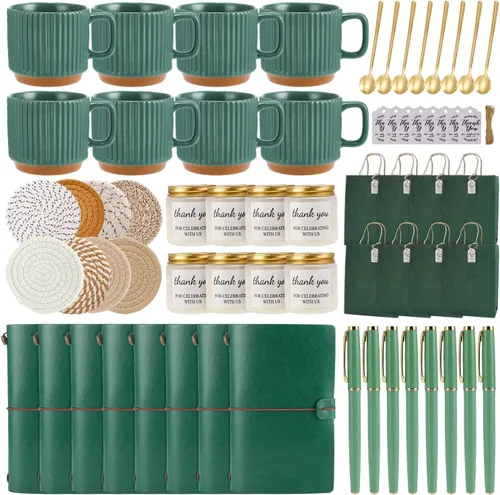 Miniatura 14 de Premios de baby shower para ganadores de juegos, 6 juegos de premios de baby shower, tazas de cerámica con cucharas de metal, posavasos tejidos