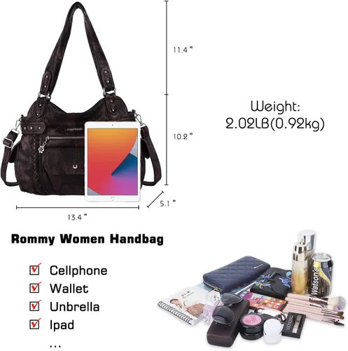 Miniatura 75 de Angel Barcelo - Bolsa de hombro amplia para mujer, diseño Hobo, cuero lavado