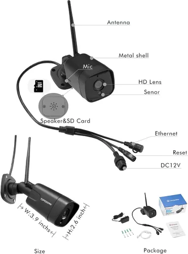 Miniatura 6 de ONVIF Cámara bala WiFi para exteriores para seguridad del hogar, cámaras de vigilancia IP de 1080P, visión nocturna de 65 pies, detección de Negro