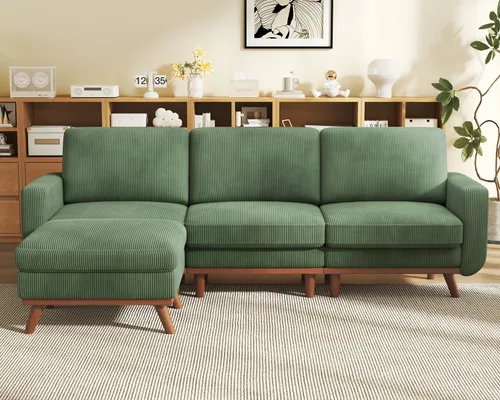Miniatura 67 de Vesgantti Sofá modular en forma de U de 119 pulgadas, sofá modular de pana con asiento profundo y soporte de resortes, sofá convertible con 2 Beige
