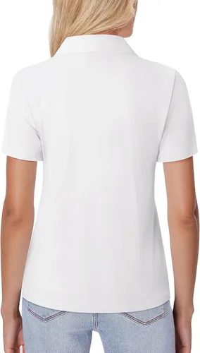 Miniatura 2 de siliteelon Camisa de vestir con botones para mujer, ajustada, elástica, de manga corta, sin arrugas, sólida, formal, para el trabajo