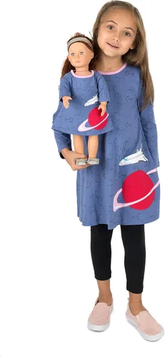 Miniatura 35 de Leveret - Conjunto de vestidos a juego para niña y para muñeca, 100% algodón, gran variedad de estilos, (tallas de 2 a 14 años)
